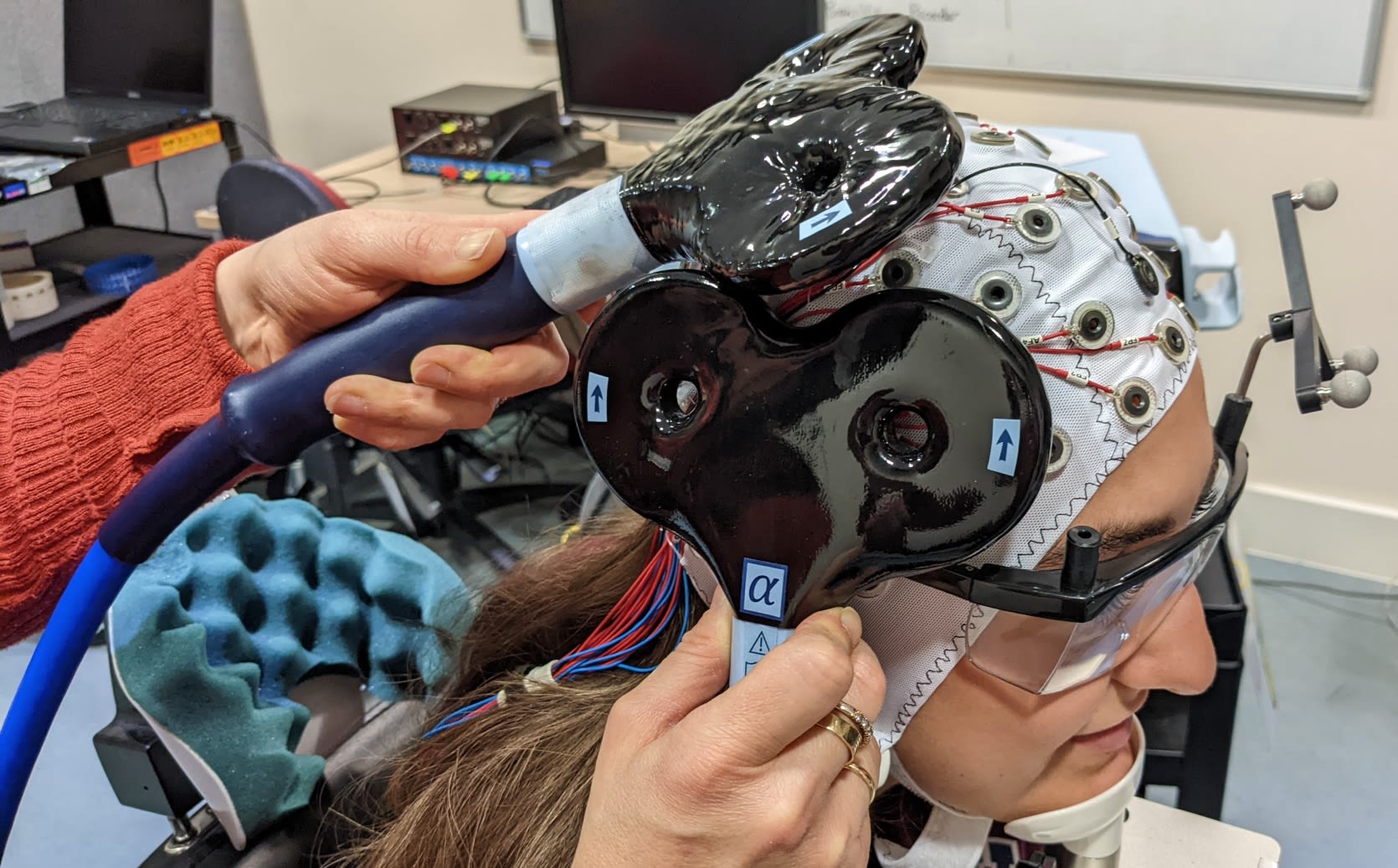 Student talking into a microphone