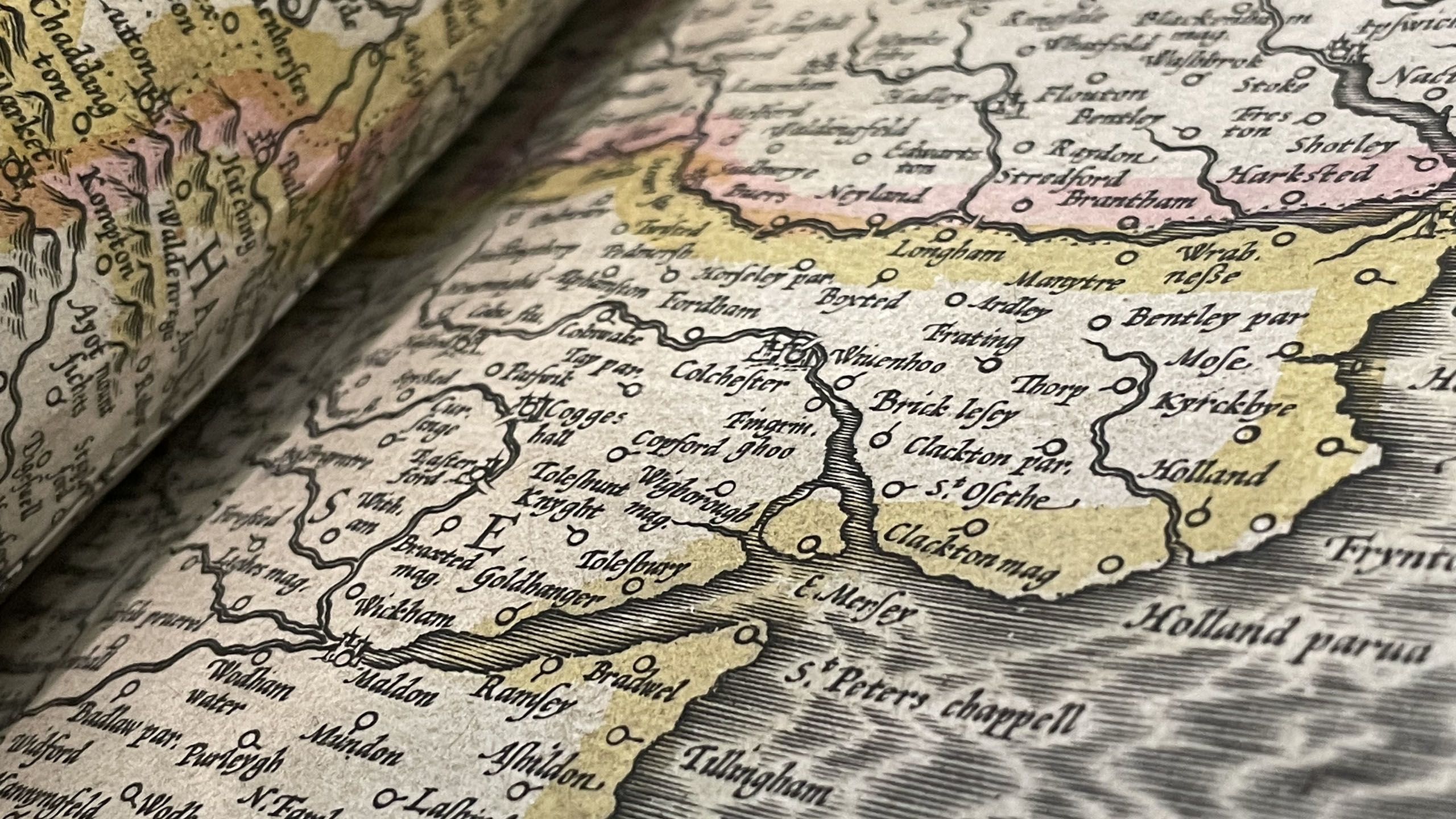 An old map of Essex showing some familiar villages with unusual spellings like 'Wivenhoo', 'Clackton', and 'Manytre'.