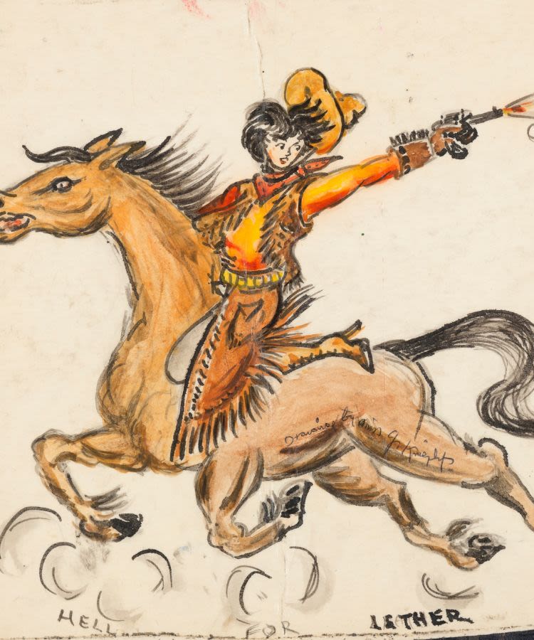 A tattoo design of a woman on horseback, by Jessie Knight, courtesy of the Museum of Wales