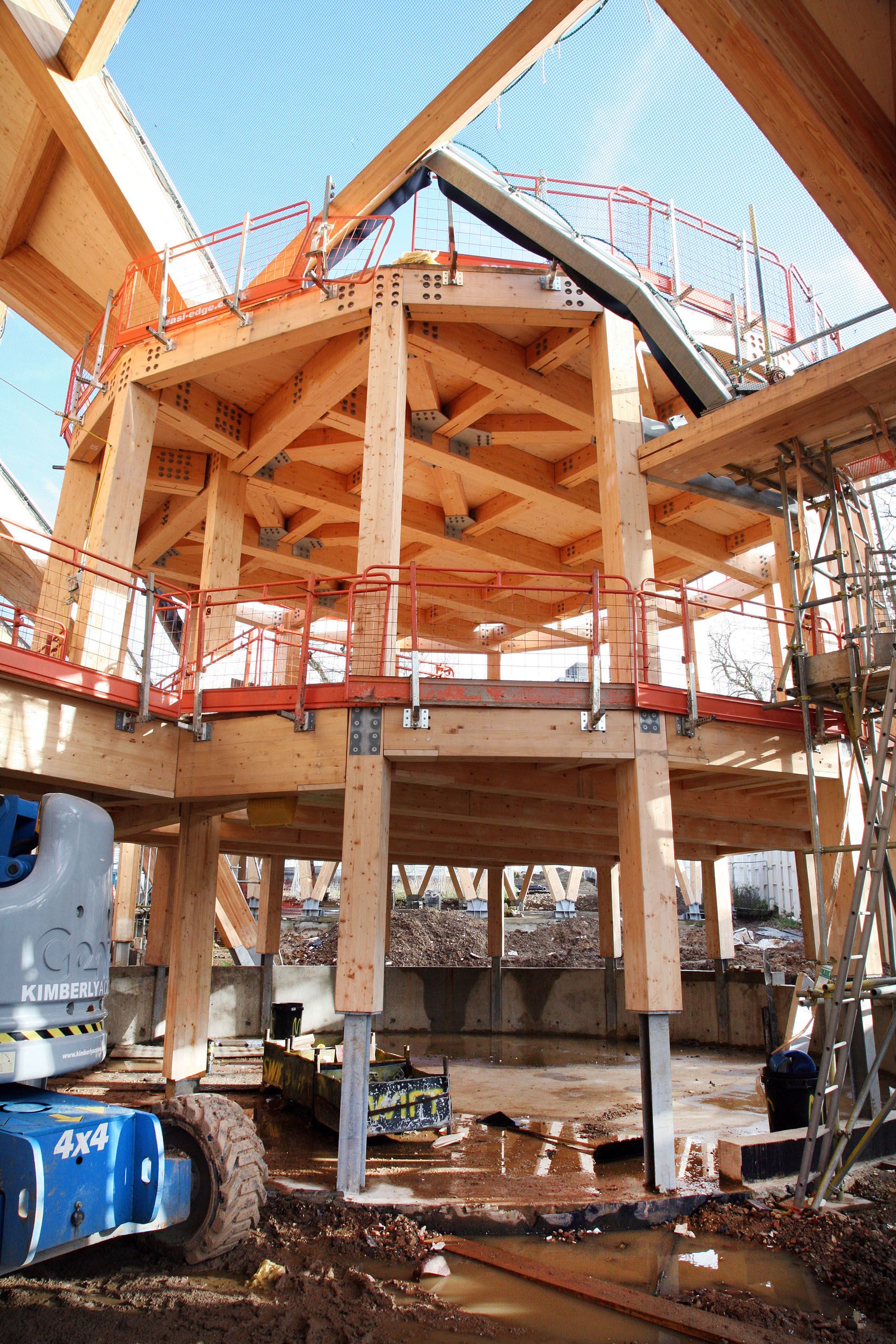 The wooden frame of EBS' lecture theatres.